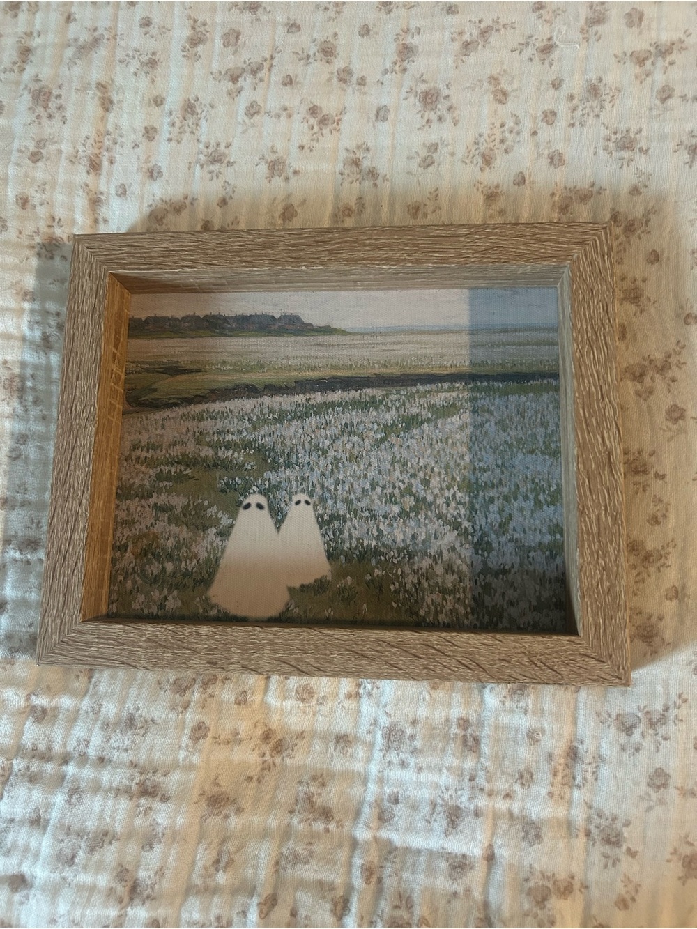 Wood Grain Picture Frame with Ghost Art Print - Beige